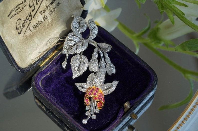 Moissanite diamond floral antique brooch