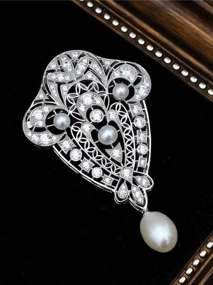 Candlelight in Botanic Garden diamond and pearl brooch pins