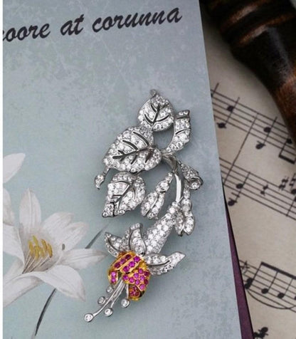 Moissanite diamond floral antique brooch