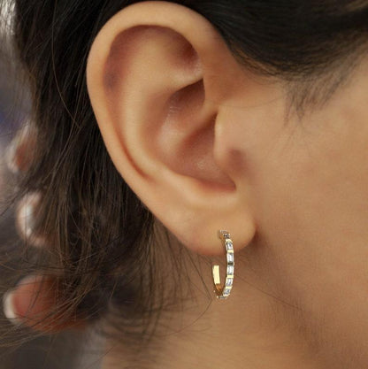 gorgeous baguette diamond hoop earrings