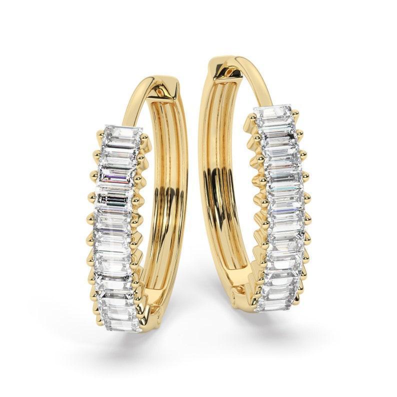 excellent baguette Diamond Huggie hoop Earrings