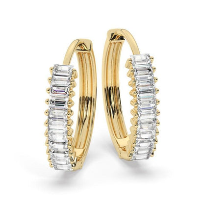 excellent baguette Diamond Huggie hoop Earrings