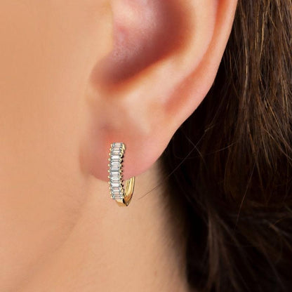 excellent baguette Diamond Huggie hoop Earrings