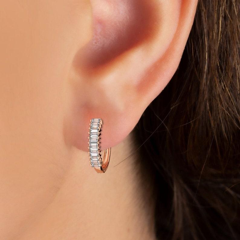 excellent baguette Diamond Huggie hoop Earrings