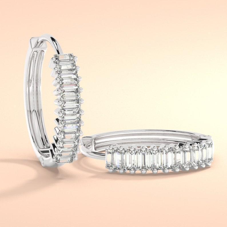 excellent baguette Diamond Huggie hoop Earrings