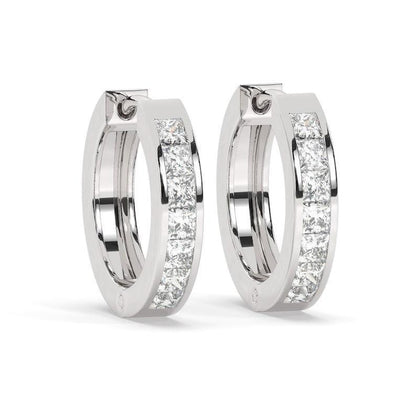 Princess diamond with channel setting hoop earrings