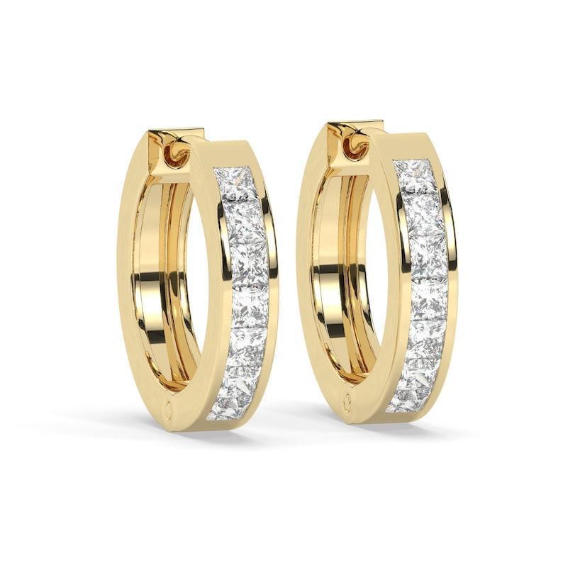 Princess diamond with channel setting hoop earrings