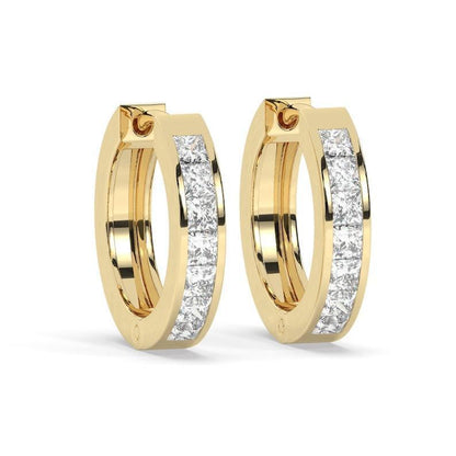 Princess diamond with channel setting hoop earrings