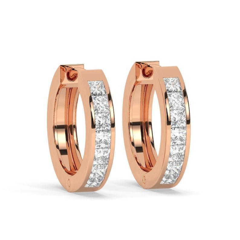 Princess diamond with channel setting hoop earrings