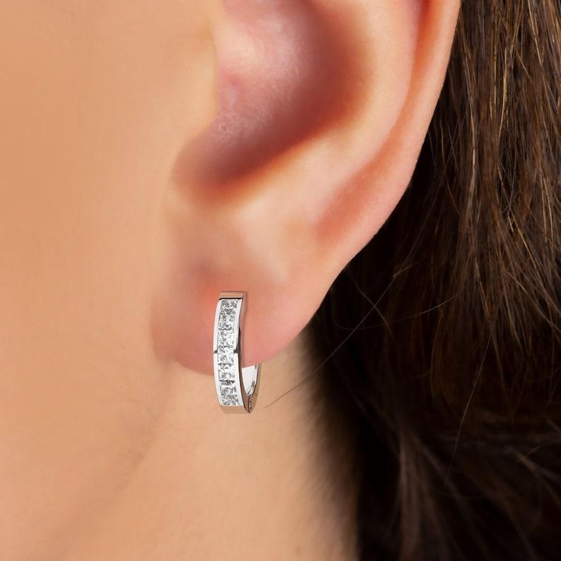 Princess diamond with channel setting hoop earrings