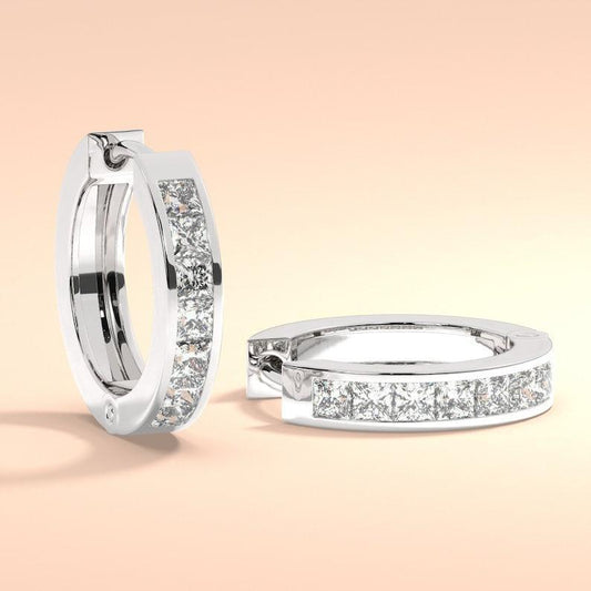 Princess diamond with channel setting hoop earrings