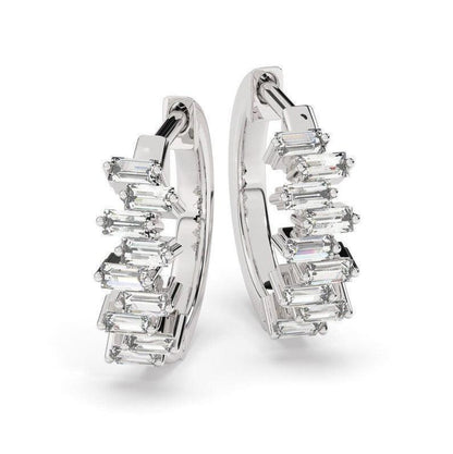 White Baguette Diamond Huggie hoop Earrings