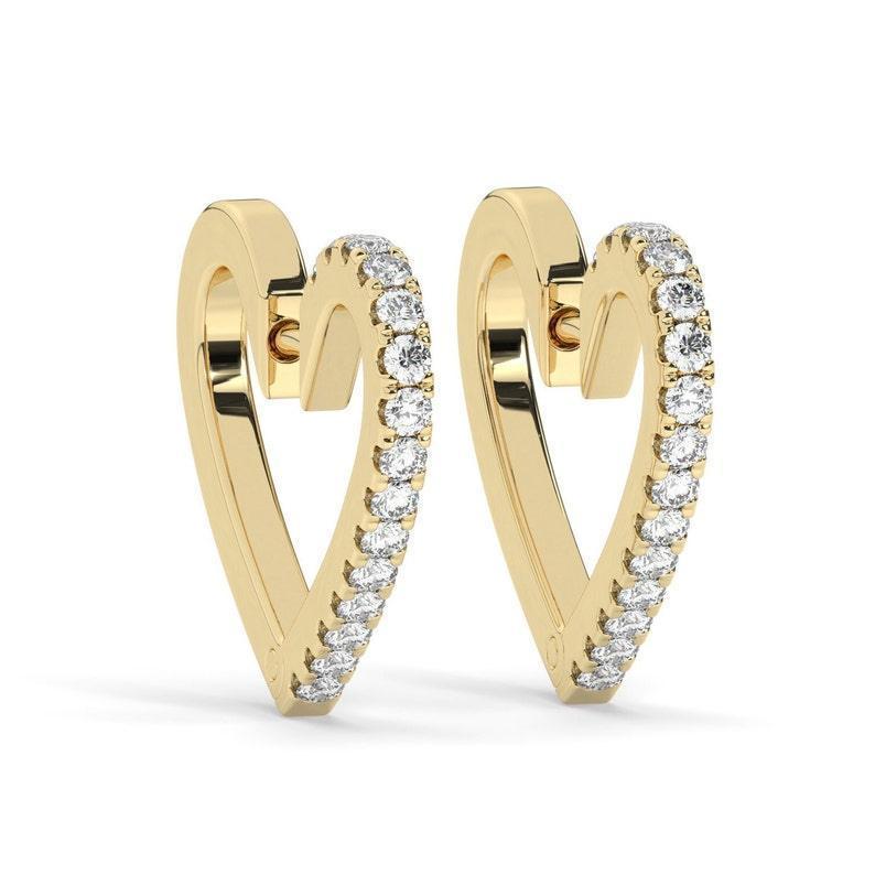 Heart Shape with round diamond romentic hoop earrings