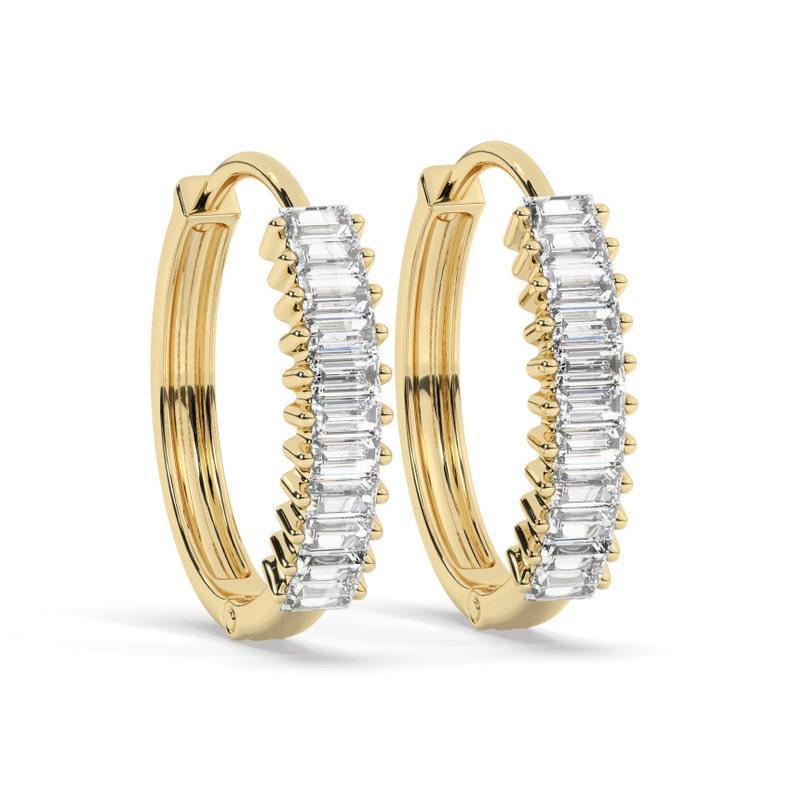 excellent baguette Diamond Huggie hoop Earrings