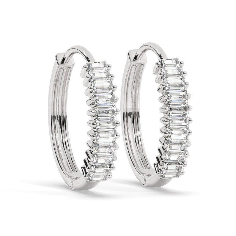 excellent baguette Diamond Huggie hoop Earrings