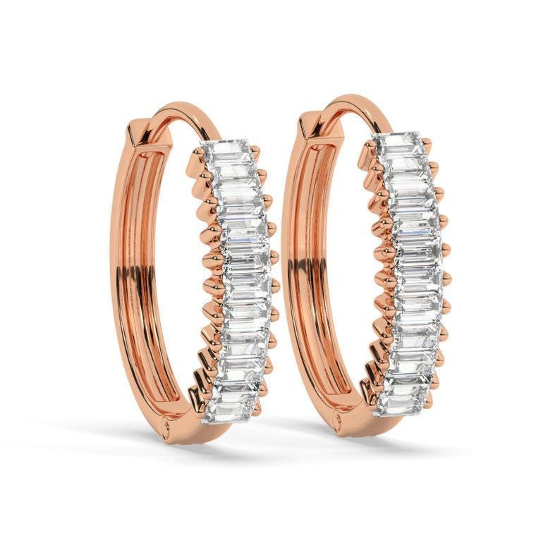 excellent baguette Diamond Huggie hoop Earrings