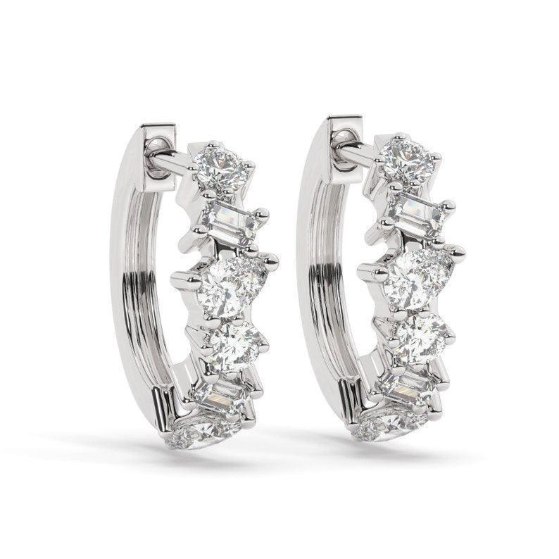 Minimalist Alternating Diamond huggie Hoop Earrings