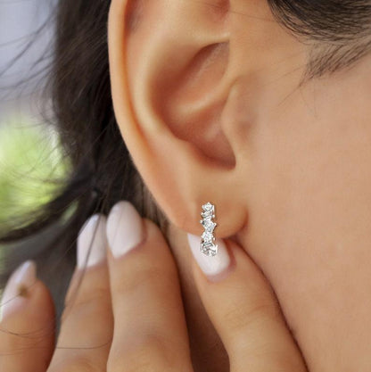 Minimalist Alternating Diamond huggie Hoop Earrings