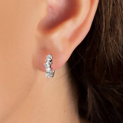 Minimalist Alternating Diamond huggie Hoop Earrings