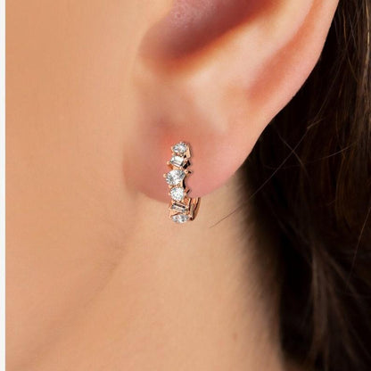 Minimalist Alternating Diamond huggie Hoop Earrings