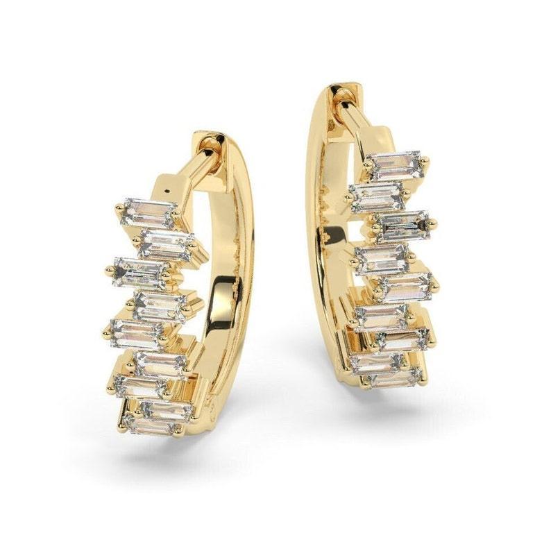 White Baguette Diamond Huggie hoop Earrings