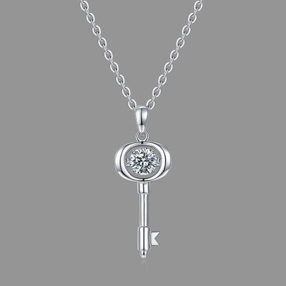 Captivating Key Brilliance: 0.5ct 5mm round Moissanite Necklace with Elegant Key-Shaped