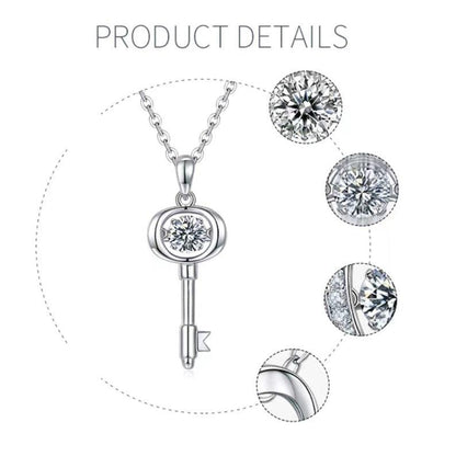 Captivating Key Brilliance: 0.5ct 5mm round Moissanite Necklace with Elegant Key-Shaped