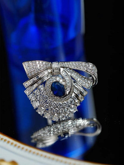 antique French cut oval blue diamond brooch