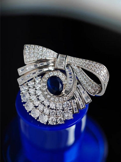 antique French cut oval blue diamond brooch