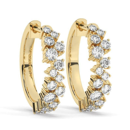 Excellent round diamond with cluster hoop earrings