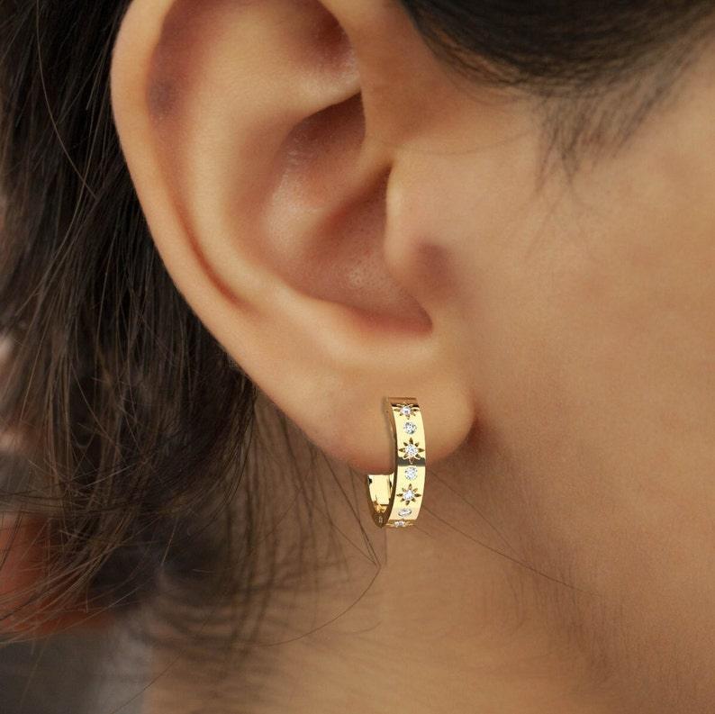 Minimalist Starbust Diamond Hoop Earrings