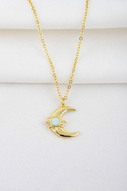 opal moon Crescent Moon and sun Necklace