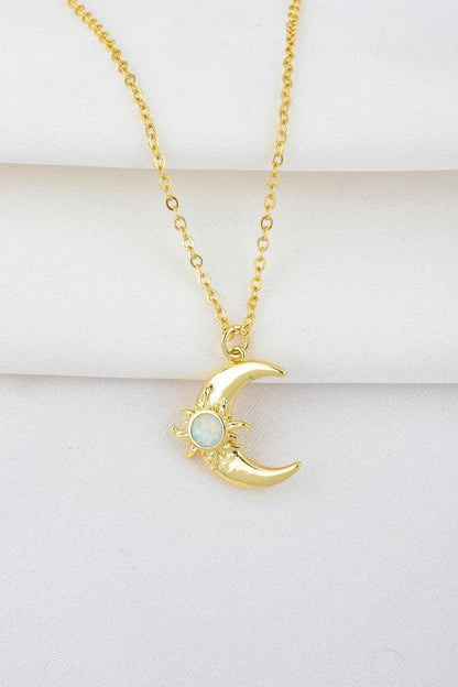 opal moon Crescent Moon and sun Necklace