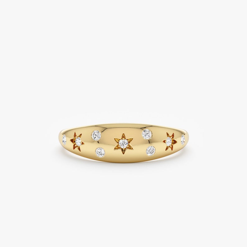 Dome Star Ring, Multi Star Setting Jewelry, Solid Gold Ring, Fine Handmade Band