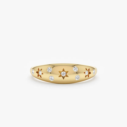 Dome Star Ring, Multi Star Setting Jewelry, Solid Gold Ring, Fine Handmade Band