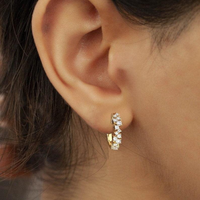 Excellent round diamond with cluster hoop earrings