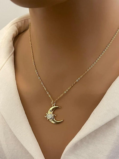 opal moon Crescent Moon and sun Necklace