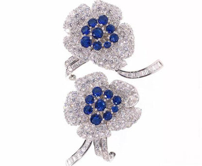 antique floral blue topaz with white moissanite dual brooch clips