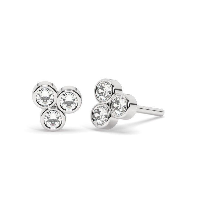 Trila Bezel Three Diamonds Stud Earrings