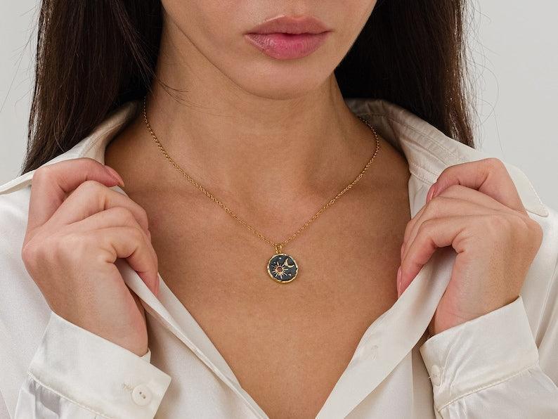 sun and moon layering celestial gold necklace