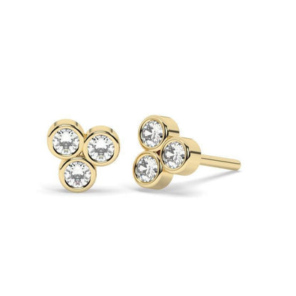 Trila Bezel Three Diamonds Stud Earrings