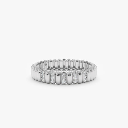 Real Gold and Diamond Unique Ring, Fluted Design Timeless Dainty Classic Band, Textured Ring