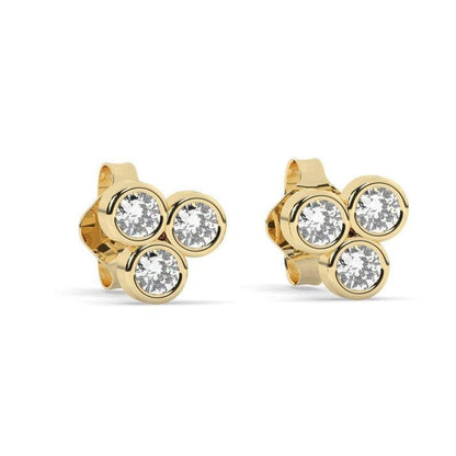 Trila Bezel Three Diamonds Stud Earrings