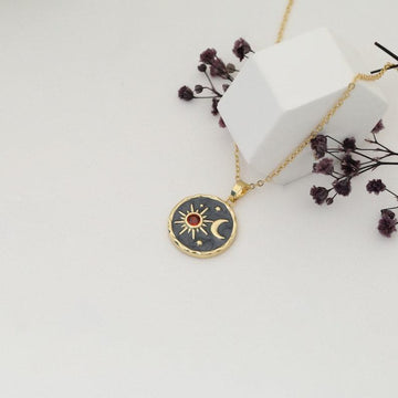 sun and moon layering celestial gold necklace