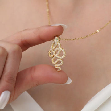 gothic snake animal moissanite gold necklace