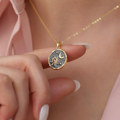 sun and moon layering celestial gold necklace