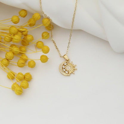 celestial Gold sun and moon necklace 10k gold