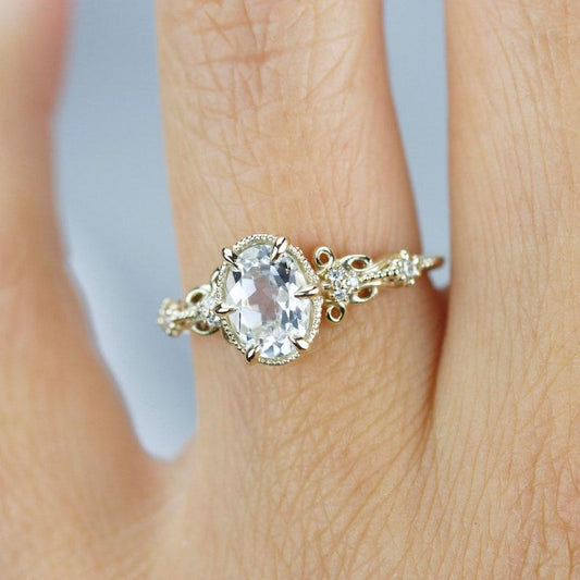 Vintage style Oval Engagement Ring, art deco diamond engagement ring