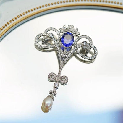 Antique Adwardian Blue topaz diamond brooch