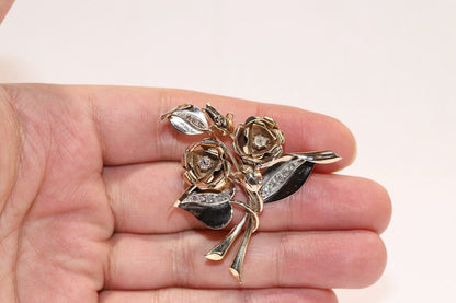 Antıque Original Victorian 14K Gold Natural Dıamond Flowers Brooch